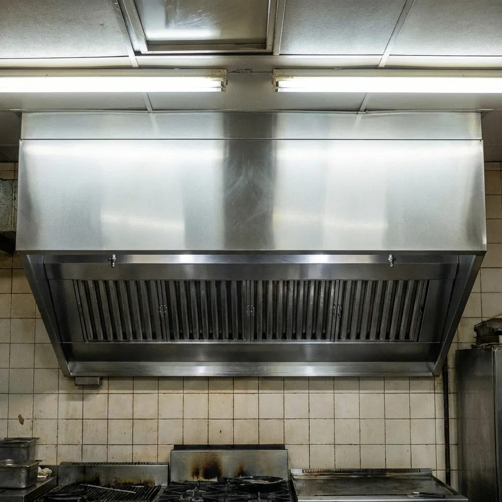 Sparkling clean commercial kitchen hood